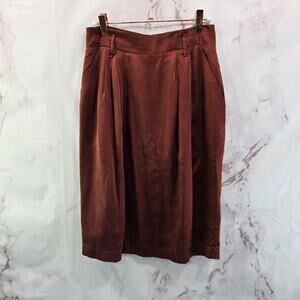 Vintage Silk Skirt Womens 28 8 Burnt Orange Rist High Rise Belt Loops Knee